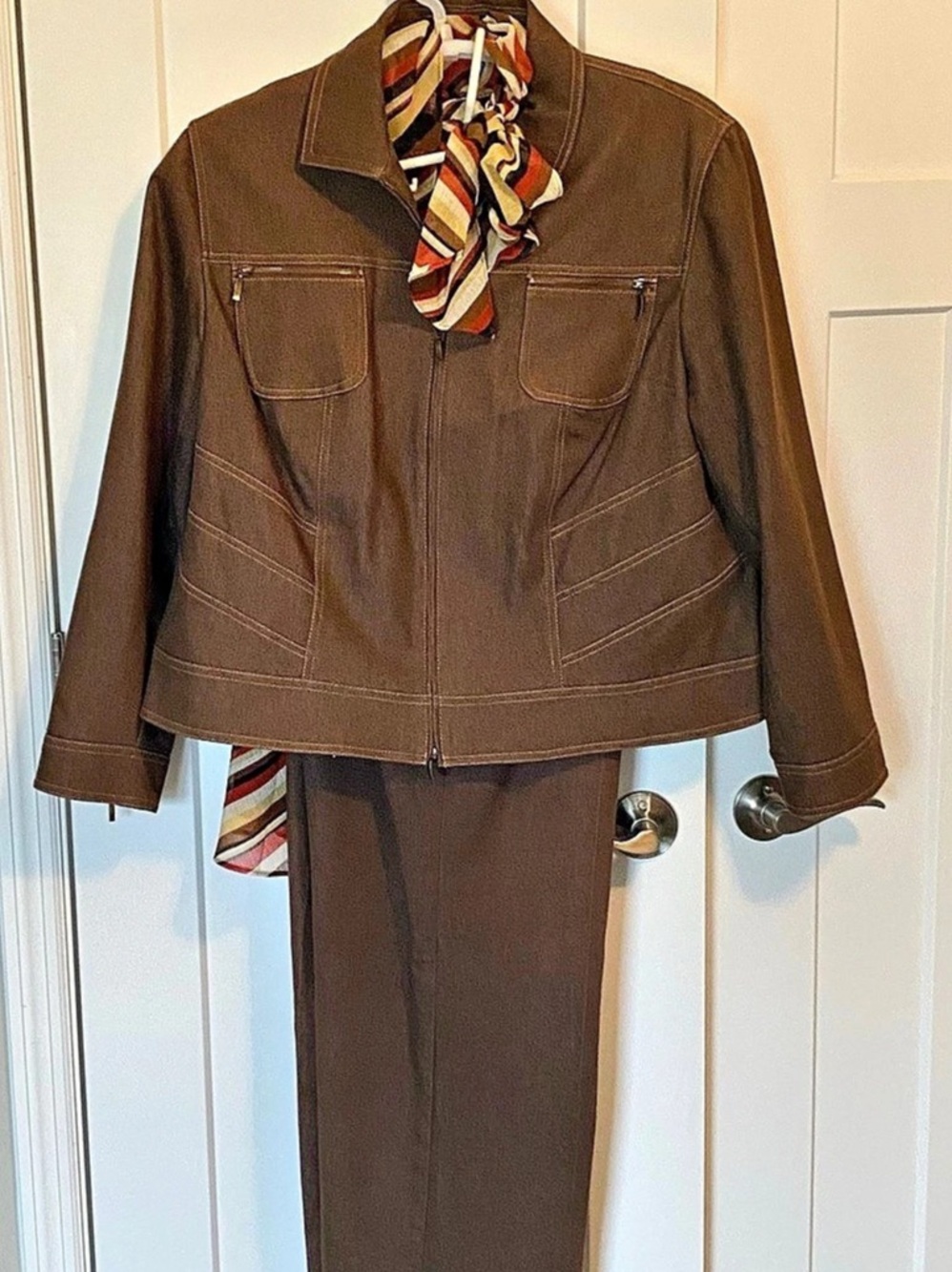 Bandolino Brown Striped Jacket & Pants Size 16W